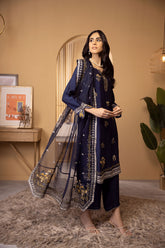 DA-2118 NAVY BLUE 2PCS  EMBROIDERED KURTA WITH TROUSER